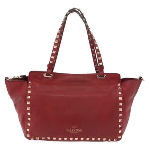 Valentino Leather Rock Studs Handbag Red